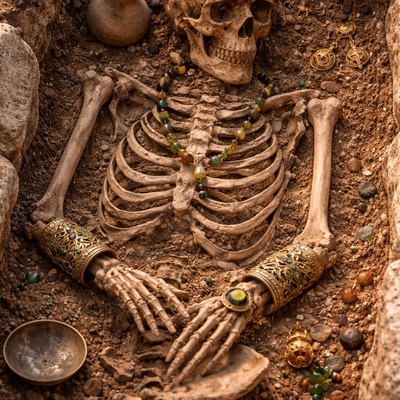 خاص لهواه الآثار: اکتشاف قبر امرأه عمره 3000 عام یحوی 19 سوارًا و8 خواتم