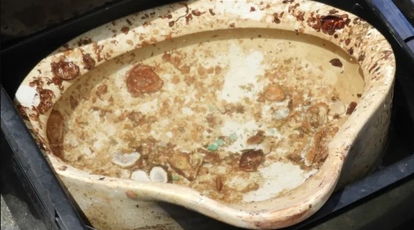 تم العثور على حوض غسیل من الخزف - ملیء بالکائنات البحریه ولکنه سلیم - فی إحدى کبائن الدرجه الثانیه
