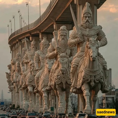 تصمیم جسر مذهل بأعمده أسطوریه مستوحاه من الأساطیر الإیرانیه القدیمه فی العماره الأخمینیه