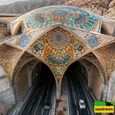 یمزج الذکاء الاصطناعی بین العماره الإیرانیه التقلیدیه والتصمیم الحدیث وسط التشکیلات الصخریه؛ وإعاده تصور بلاطات الفسیفساء الفارسیه والألوان الأصیله على امتداد الطرق السریعه والطرق البریه