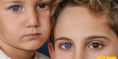 الألوان الممیزه لعیون شقیقین: أزرق وبنی