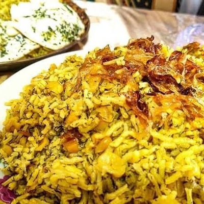 طریقه عمل الأرز الإیرانی بالشبت مع الفول المجفف (دامپختک باقالی)