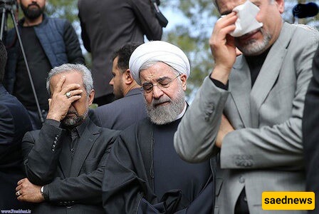 شکر وامتنان حسن روحانی للزعیم الإیرانی على حضوره مراسم تأبین والدته: من استقباله أمام المسجد إلى مرافقته عند مغادره المجلس + صور