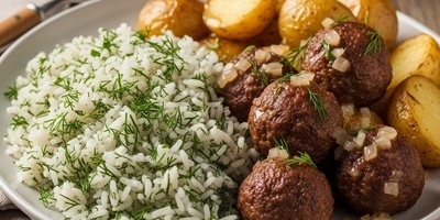 طریقه تحضیر أرز بالشبت الأنیق مع البطاطس وکُرات اللحم